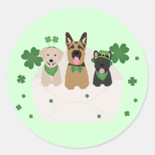 St Patricks Day Dog Mail Classic Round Sticker