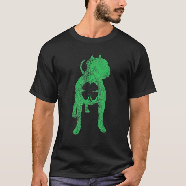 St Patrick's Day Dog Pit Bull Shamrock Clover Iris T-Shirt (Front)