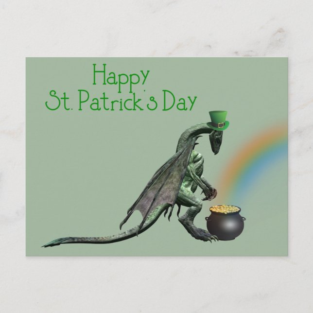 St. Patrick's Day Dragon Pot of Gold Postcard (Front)