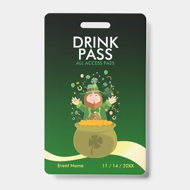 St. Patrick's Day Drink Pass Badge ID Badge (Front)