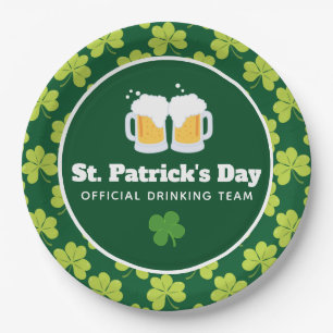 St. Patrick's Day Drinking Team Clover Pattern Paper Plate