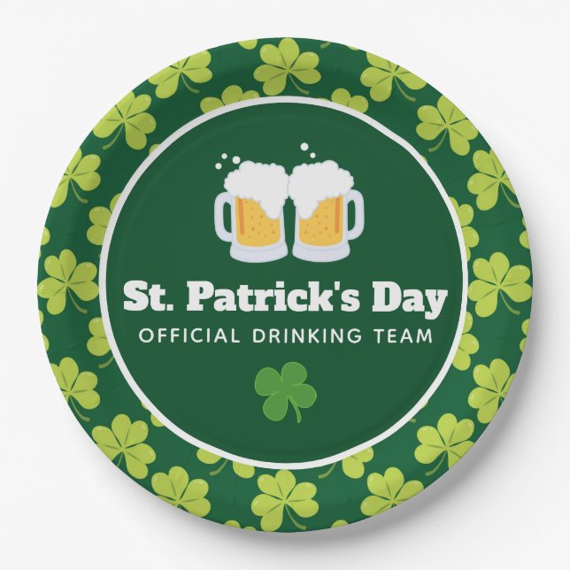St. Patrick's Day Drinking Team Clover Pattern Paper Plate (Front)