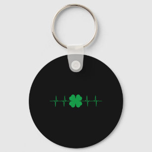 St Patricks Day Ekg Heart Beat Shamrock Four Leaf Key Ring