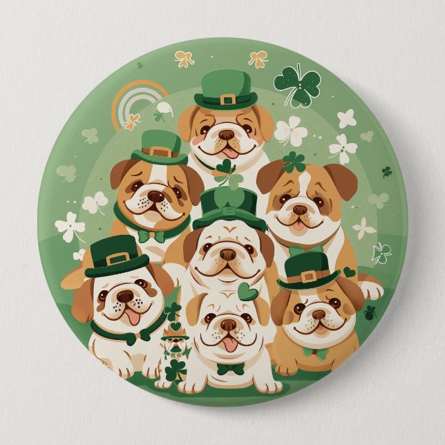 St. Patrick's Day English Bulldogs 10 Cm Round Badge (Front)