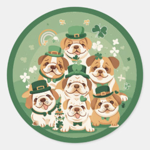 St. Patrick's Day English Bulldogs Classic Round Sticker
