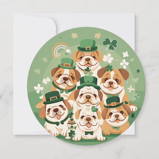 St. Patrick's Day English Bulldogs Holiday Card (Front)