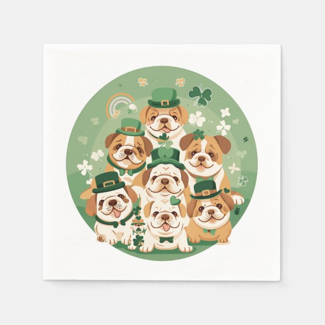 St. Patrick's Day English Bulldogs Napkin (Front)