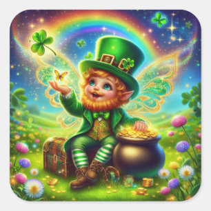 St. Patrick's Day Fairy Leprechaun Square Sticker