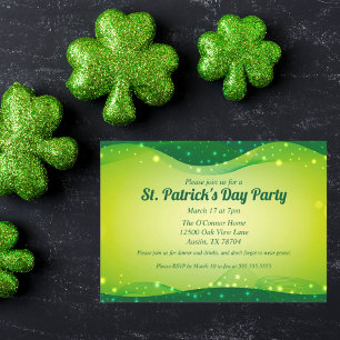St. Patrick's Day Fancy Sparkle Green Custom Party Invitation