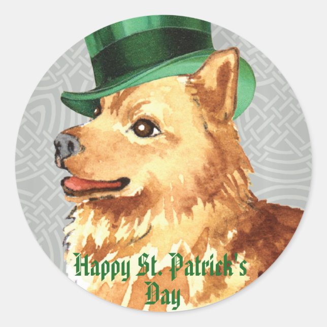 St. Patrick's Day Finnish Spitz Classic Round Sticker (Front)