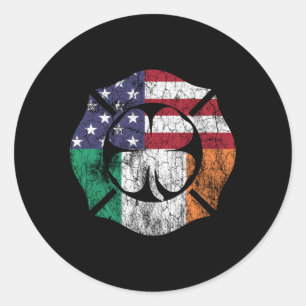 St Patrick'S Day Firefighter Irish American Flag Classic Round Sticker
