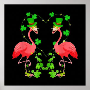St Patrick's Day Flamingo Shamrock Heart Poster