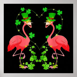 St Patrick's Day Flamingo Shamrock Heart Poster
