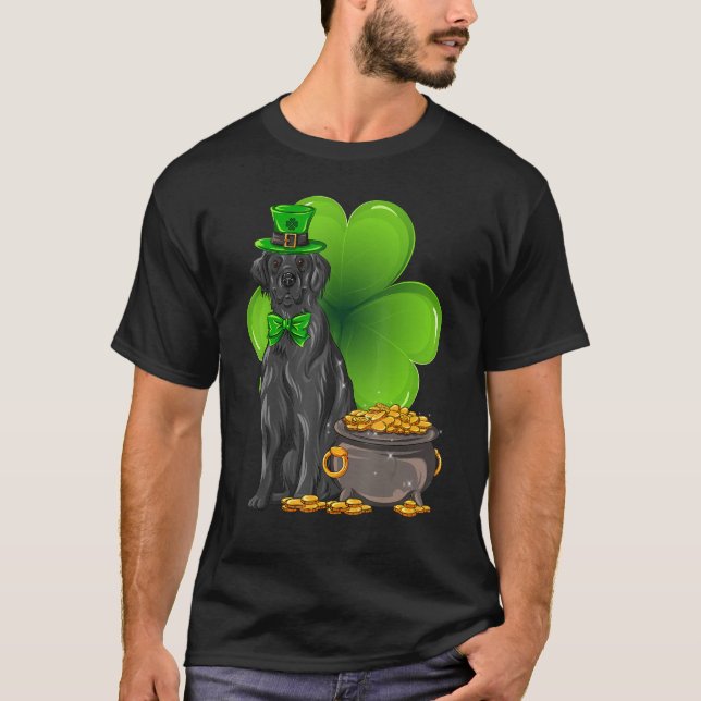 St Patrick's Day Flat Coated Retriever Shamrock Pe T-Shirt (Front)