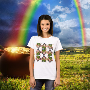 St Patricks Day Flower Heart Clover Pattern Womens T-Shirt