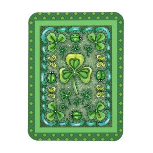 ST. PATRICK'S DAY FOLK ART SHAMROCKS N' LADYBUGS MAGNET