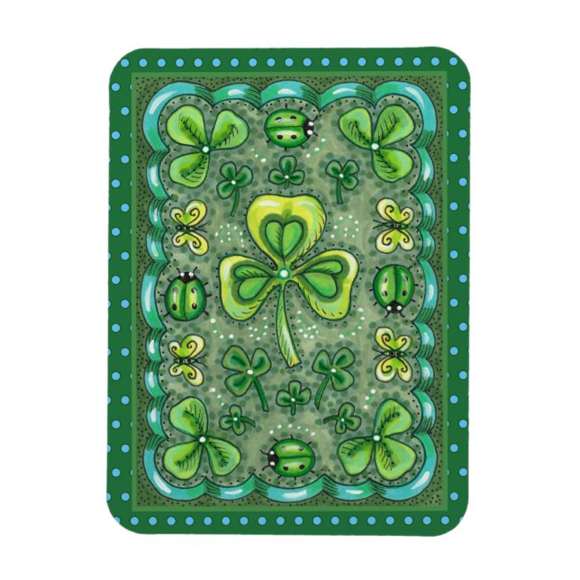 ST. PATRICK'S DAY FOLK ART SHAMROCKS N' LADYBUGS MAGNET (Vertical)