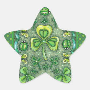 ST. PATRICK'S DAY FOLK ART SHAMROCKS N' LADYBUGS STAR STICKER