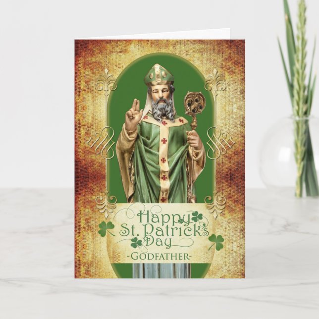St. Patrick's Day for Godfather with Saint Statue Card (Front)