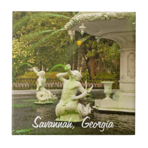 St Patrick's Day - Forsyth Fountain, Savannah, GA Ceramic Tile