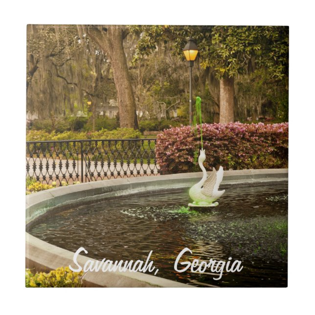 St Patrick's Day - Forsyth Fountain, Savannah, GA Tile (Front)