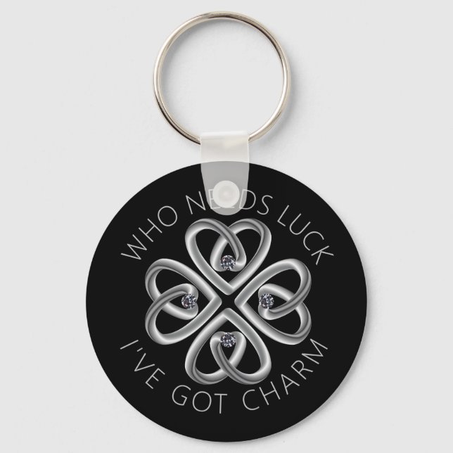 St. Patrick's Day four leaf clover charm Key Ring (Front)