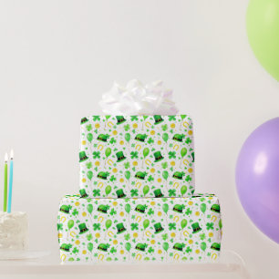 St Patrick's Day Four Leaf Clover Horseshoes Gold Wrapping Paper