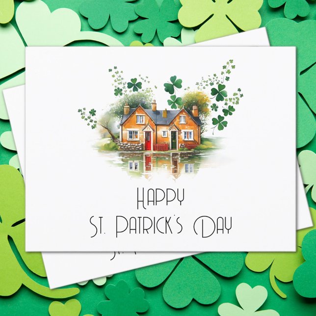 St. Patrick's Day Four Leaf Clover House Realty Postcard (St. Patrick's Day Real Estate Postcard)