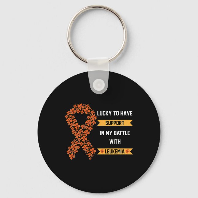 St Patricks Day Four Leaf Clover Orange Leukaemia  Key Ring (Front)