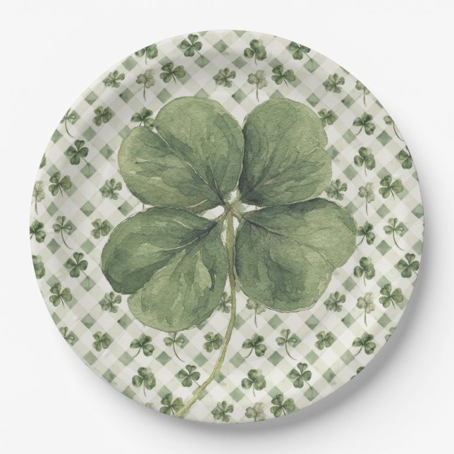  St Patrick's Day Four Leaf Clover  Paper Plate (Front)
