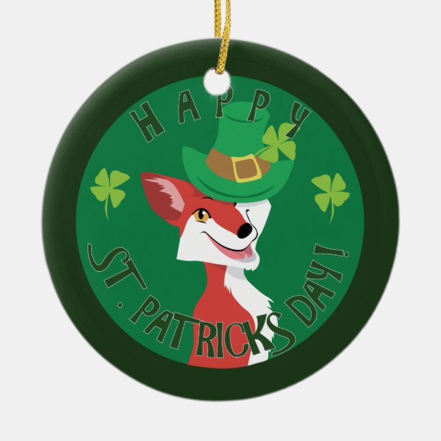 St. Patrick's Day Fox Ceramic Tree Decoration (Front)