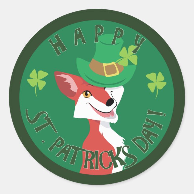 St. Patrick's Day Fox Classic Round Sticker (Front)