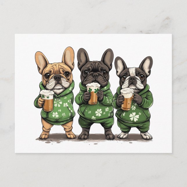 St. Patrick's Day French Bulldogs Holiday Postcard (Front)