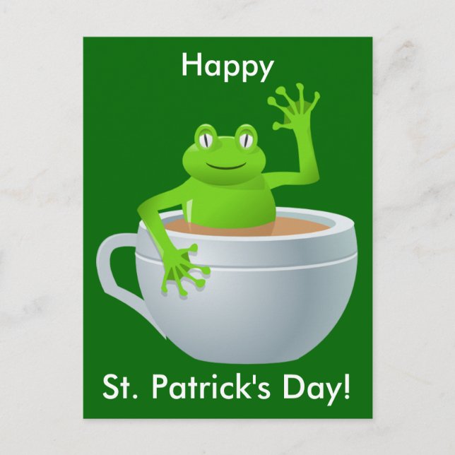 St. Patrick's Day Frog in Tea Cup Postcard (Front)