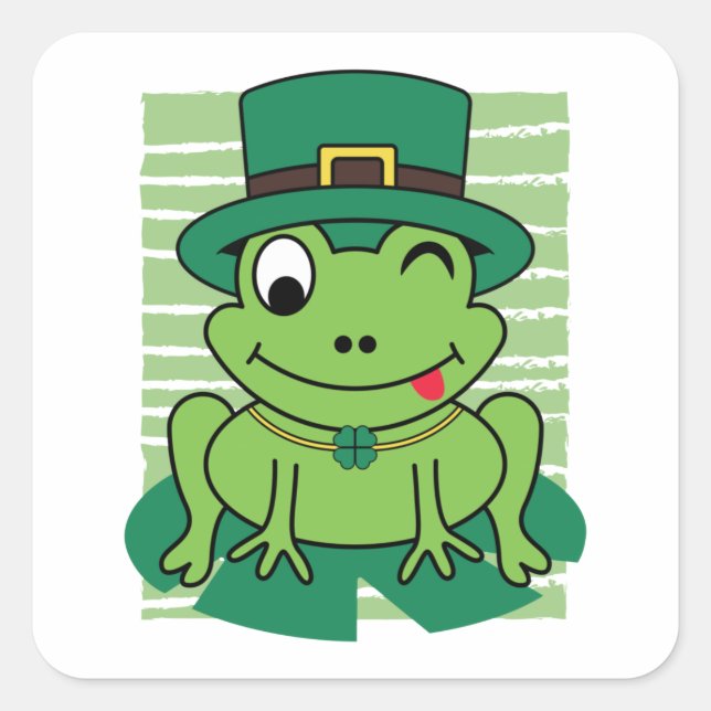 St. Patrick's Day Frog Lucky Shamrock Square Sticker (Front)