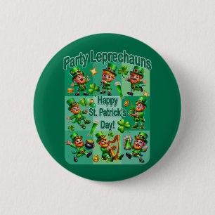 St. Patrick's Day Fun Adorable "Party Leprechauns" 6 Cm Round Badge