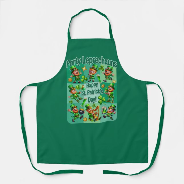 St. Patrick's Day Fun Adorable "Party Leprechauns" Apron (Front)