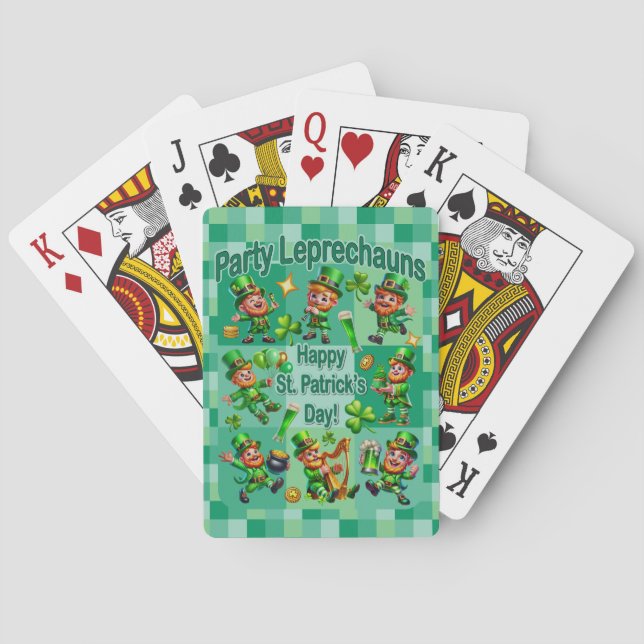 St. Patrick's Day Fun Adorable "Party Leprechauns" Playing Cards (Back)