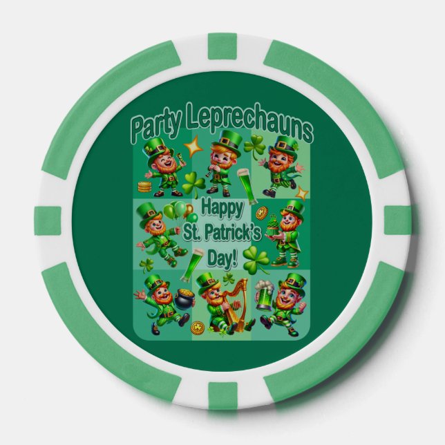 St. Patrick's Day Fun Adorable "Party Leprechauns" Poker Chips (Front)