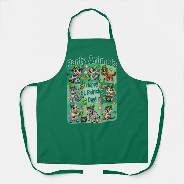 St. Patrick's Day Fun and Adorable "Party Animals" Apron (Front)