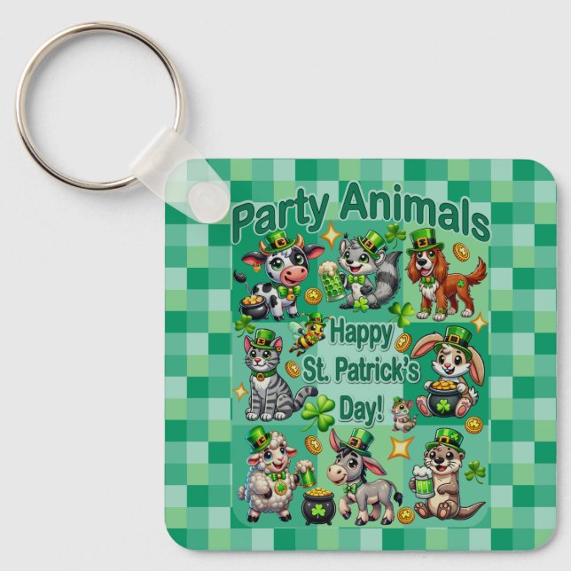 St. Patrick's Day Fun and Adorable "Party Animals" Key Ring (Front)
