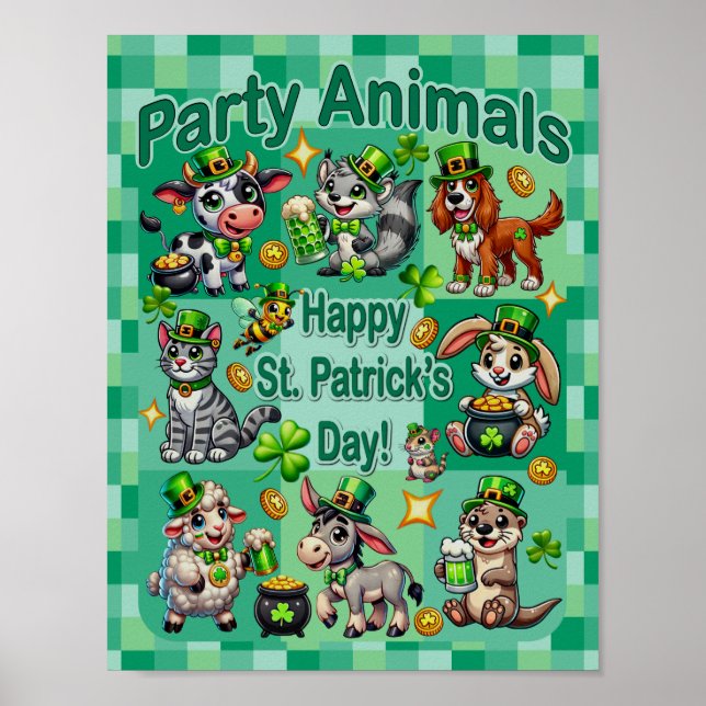 St. Patrick's Day Fun and Adorable "Party Animals" Poster (Front)