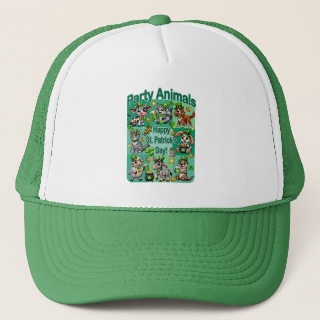 St. Patrick's Day Fun and Adorable "Party Animals" Trucker Hat (Front)