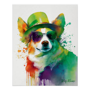 St Patricks Day - Funny Corgi Dog Irish Costume Poster