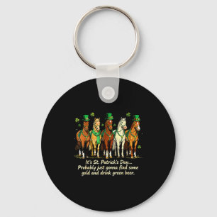 St patricks day funny horse drinking green beer key ring