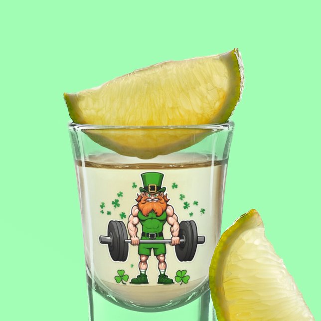 St. Patrick's Day Funny Leprechaun Barbell Gym Shot Glass (Funny Leprechaun St. Patrick's Day Barbell Gym Fitness Swole Shot glass )