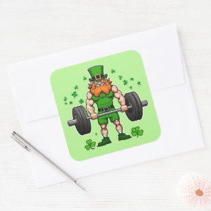 St. Patrick's Day Funny Leprechaun Barbell Gym Square Sticker