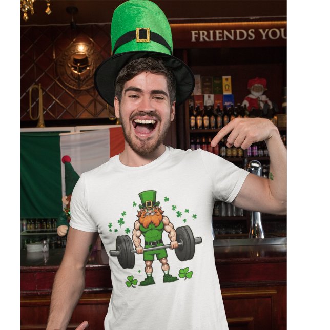 St. Patrick's Day Funny Leprechaun Barbell Gym  T-Shirt (St. Patrick's Day funny Fitness Gym Leprechaun. )