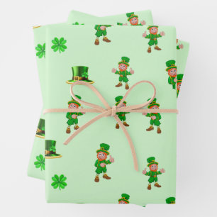 St. Patrick's Day Funny Leprechaun, Hat, Clover Wrapping Paper Sheet