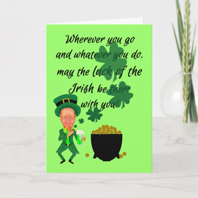 St Patrick's Day Funny Leprechaun Irish Blessing Card (Front)